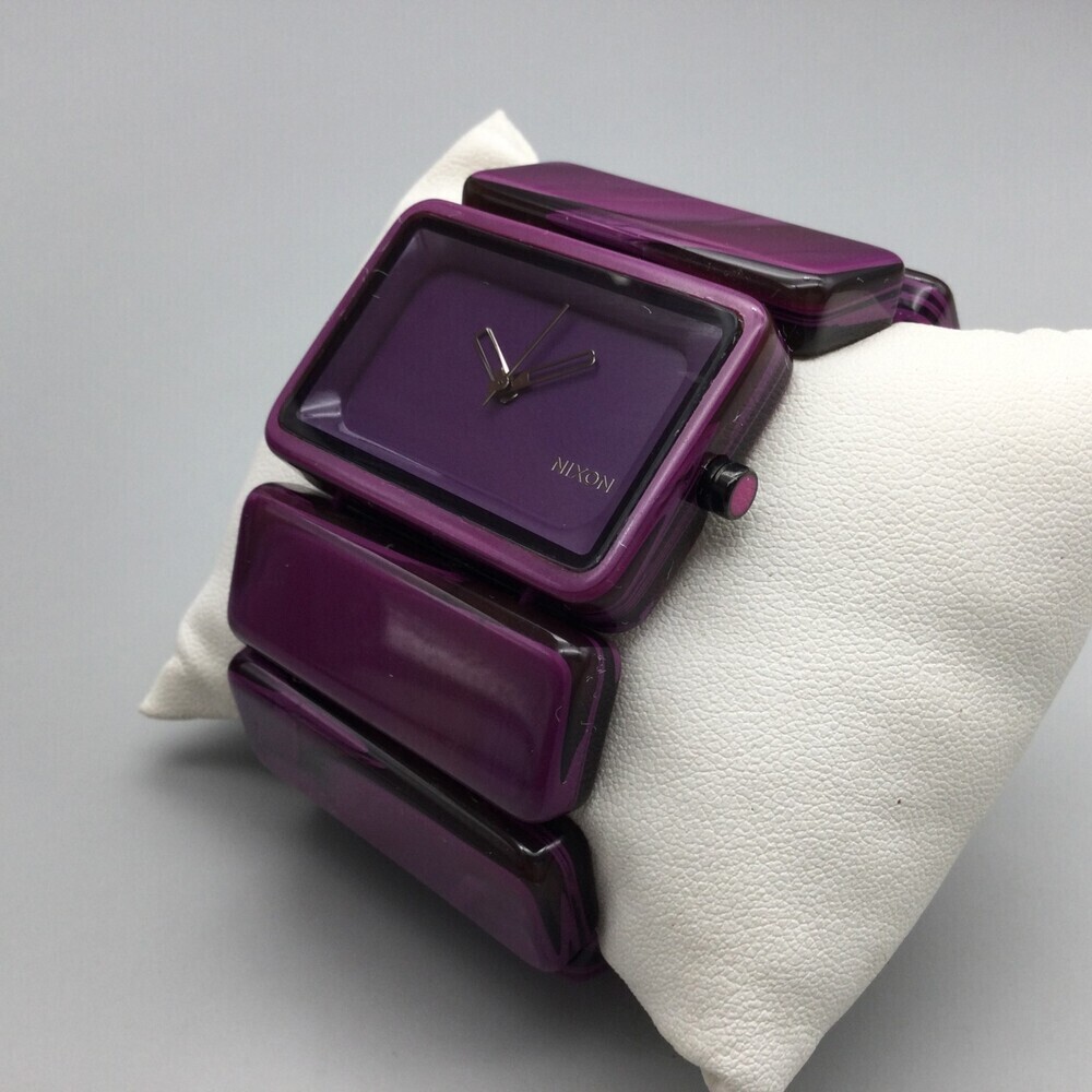 Nixon Vega Watch Women 43mm Purple Large Rectangle Dial Stretch New Battery
